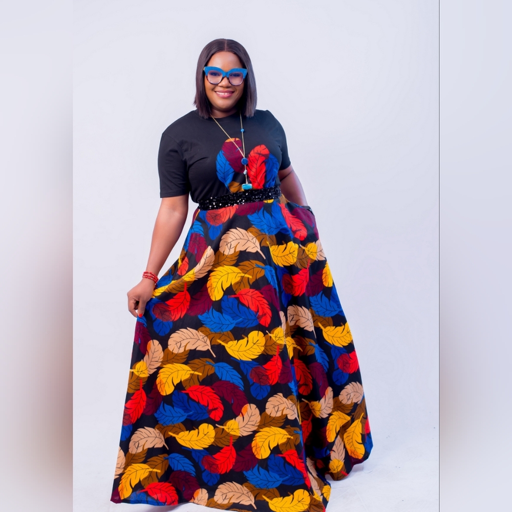Empress Set|Black Sequin Tee + African Print Maxi Skirt|Multiple Pattern &Sizes - Picture 4 of 11
